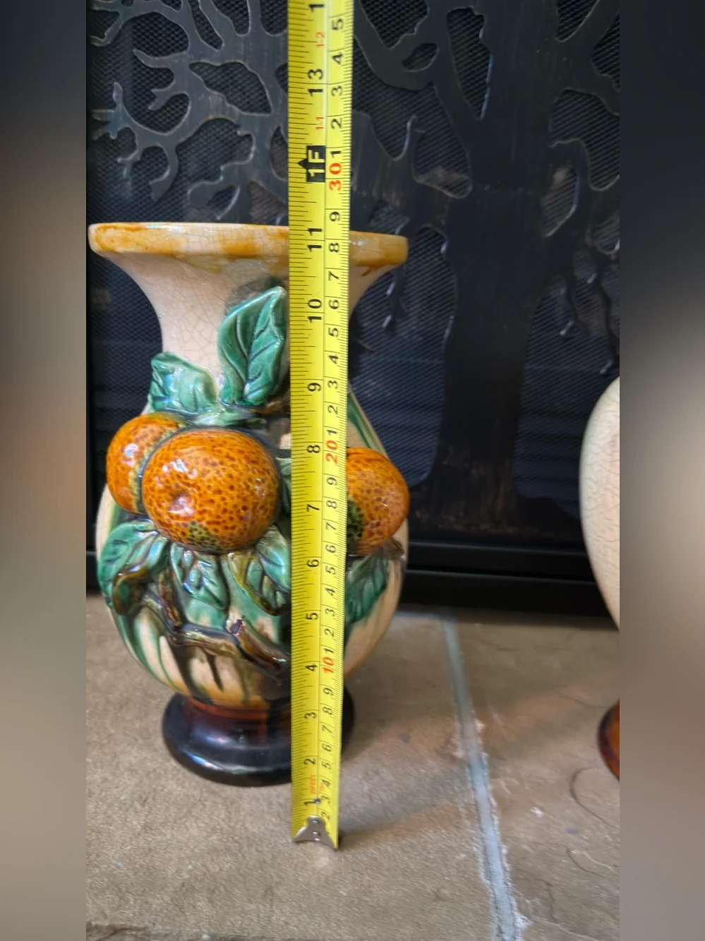 Decorative Fruit Relief Ceramic Vase - Yellow and Green